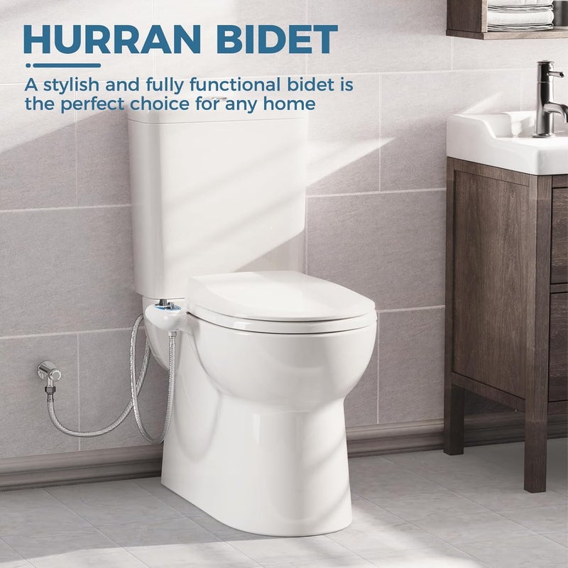 Hurran Ultra-Slim Bidet Attachment for Toilet, Retractable Dual Nozzles for Hygienic Posterior & Feminine Wash, Non-Electric with Adjustable Cold Water Pressure, Stainless Steel Inlet (Blue/White) - Image 2